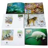 6 Cartão Envelope Selados Oficial Wwf Selos 1 Dia Circulação