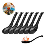 6 Colher Japonesa Melamina Preto Gourmet Oriental Sopas