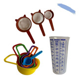6 Colher Medição Copo Medida 3 Peneiras Kit Cozinha Oferta