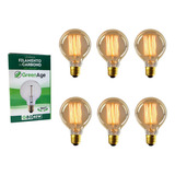 6 Lâmpada Filamento De Carbono G80 40w 110v E27 Retrô Decorativa Vintage Branco Quente Green Age