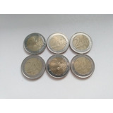 6 Moedas Colecionáveis Dois Euros Numismática Ler Descrição