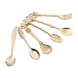 6 Pçs Set Garfo De Colheres Vintage Estilo Real Vintage Garfos De Colheres Retro Metal Mini Colheres De Café E Garfo Cozinha Jantar Frutas Café Acessórios Ouro 