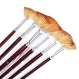 6 Pincéis De Leque Para Pintura- Conjunto De Pincéis Para Fãs De Artistas Com Cerdas Antiqueda De Cabelo E Cabo Longo De Madeira- Pincéis Profissionais Para Fãs De Artistas Para Pintura Acrílica