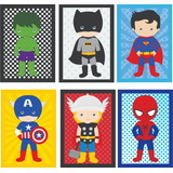 6 Placas Quadros Decorativos Infantil Bebê Kids Super Heróis