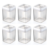 6 Potes Herméticos Mantimentos Acrílico Quadrado 1 7 L Médio Cor Cristal