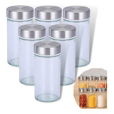 6 Potinhos Porta Condimentos Pote Temperos Vidro Tampa Inox