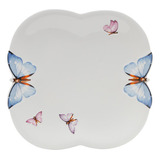 6 Pratos Rasos Wolff Borboletas De Porcelana Branco