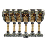 6 Taças Cálice Em Aço Inox E Resina Caveira Ossos Medieval