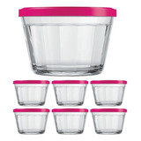 6 Tigelas De Vidro Americano C Tampa Gelatina Papinha 350ml