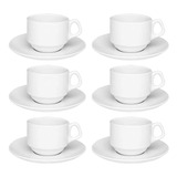 6 Xícaras 220ml C 6 Pires Empilhável Oxford Branco