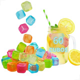 60 Cubos De Gelo Artificial Reutilizável Coloridos Quadrado