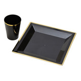 60 Prato Acrílico Quadrado 21cm + 60 Copo 300ml Kit Refeição