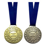 60 Medalhas De Metal 3 6cm Tirante Azul Esportivas Brindes