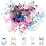 60 Peças Borboletas Para Artesanato- Apliques De Borboleta De Tecido De Organza Colorido 3D Borboleta De Renda 2 Camadas Decoração De Parede Para Decoração De Festa De Casamento DIY Decoração De