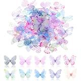 60 Peças De Borboletas Para Artesanato- Tecido De Organza- Apliques De Borboleta- Coloridos- Renda 3D- Asas De Borboleta- Decoração De Parede- Decoração De Parede De 2 Camadas- Para Decoração De