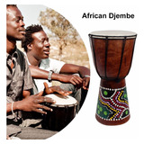 6in Djembe Africano Tambor De Madeira Maciça Esculpida À Mão