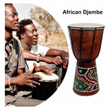 6in Djembe Africano Tambor De Madeira Maciça Esculpida À Mão