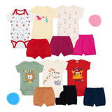 6pç Roupa Bebê Body Shorts Menino Menina Suedine 100 algodão