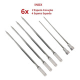 6x Espetos Espada coração De Inox Lâmina 70cm Para Churrasco