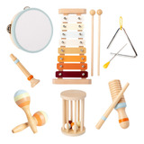 7pcs Crianças Instrumentos Musicais Pandeiro Xilofone