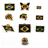 8 Kits Cpm 10 Bótons Pins Tema Brasil Bandeira Mapa Souvenir