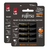 8 Pilhas Aa Recarregáveis 500x Fujitsu Eneloop Pro 2550mah