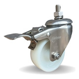 8 Rodizio Giratório Inox 304 3 Pol. Espiga C/parafuso Freio
