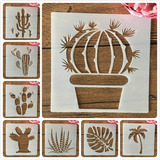 8 Stencil 15cm Cactus Plantas Folha