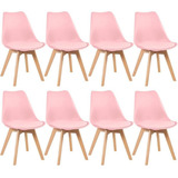8 Cadeiras Estofada Leda Base Madeira Eames Cozinha Cores Estrutura Da Cadeira Rosa claro