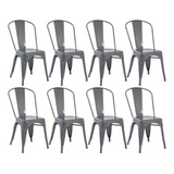 8 Cadeiras Iron Tolix Aço Metal Industrial Vintage Cores Cor Da Estrutura Da Cadeira Cinza escuro