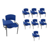 8 Cadeiras Universitária Plástica Azul C Prancheta S Cesto