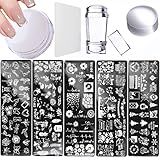 8 Peças Kit De Molde De Carimbo De Unha Com 1 Carimbador 2 Carimbos De Unhas De Silicone Transparente Para Decoração De Unhas DIY Design De Arte De Unhas Estilo Francês Fácil Conjunto De Placas De Estêncil De Unhas De Manicure Sazonal