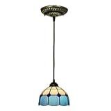 8 Polegada Lustre De Vidro Manchado Estilo Tiffany Antigo Vintage Pendurado Luminária Para Decoração De Casa Luminária De Teto Azul