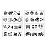 8 Stencil Desenhos Molde Infantil Estilo Reguá 20x6cm