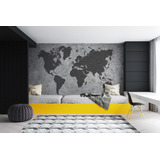 8m² Painel De Parede Adesivo Mapa Mundi Cimento Queimado