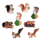 8pcs Mini Esquilo Estatuetas Miniatura Decoração De Jardim D