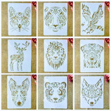 9 Stencil Animal Mandala P/ Aerografia