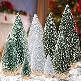 9 Peças De Mesa De Mini árvore De Natal Pinheiro De Natal Artificial Mini Escova De Garrafa árvores Pequenas De Sisal Com Bases De Madeira Decoração De Natal Verde Escuro Verde Prata 