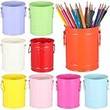 9 Peças De Porta Canetas Coloridas Porta Lápis De Metal Recipiente Redondo De Mesa Com Alças Balde Organizador De Pincéis De Maquiagem Suporte De Armazenamento De Cores Para Casa Escritório 