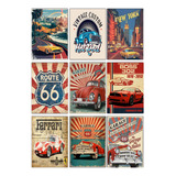9 Quadrinhos Carros Retrô Decorativas Vintage Sem Moldura