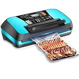 95kpa Vacuum Sealer Machine- Commercial Full Automatic Food Sealer- Food Vacuum Sealing Machine With Cutter- 10 Pre-cut Bags - Bag Rolls And Accessory Hose- Fully Starter Kits-blue