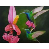 A Magia Dos Beija Flores. Quadro Pintura A Óleo Sobre Tela