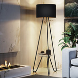 Abajur Com Mesa Apoio Chão Luminária Pé De Metal Industrial