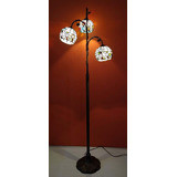 Abajur Pedestal Coluna Bronze Com 3 Cupula Tiffany - P3tiff