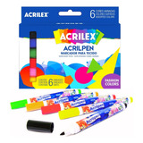 Acrilpen Caneta Para Tecido Marcador Acrilex Kit C/6 Cores