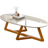 Ada Móveis Mesa De Centro Sala Classic Oval Com Pés Em Madeira Maciça Cor Off White