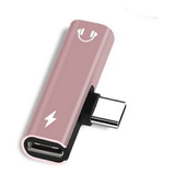 Adaptador 2 Em 1 Fone Ouvido Type C Audio Carregador Rosa