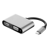 Adaptador 2 Em 1 Tipo C Para Hdmi Vga Macbook Celular Knup Cor Prateado