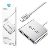  Adaptador 3 Em 1 Conversor Usb Tipo-c P/ Hdmi + Usb + Usb-c