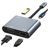 Adaptador 4 Em 1 Multifuncional Usb Tipo C Hdmi Usb Vga 4k